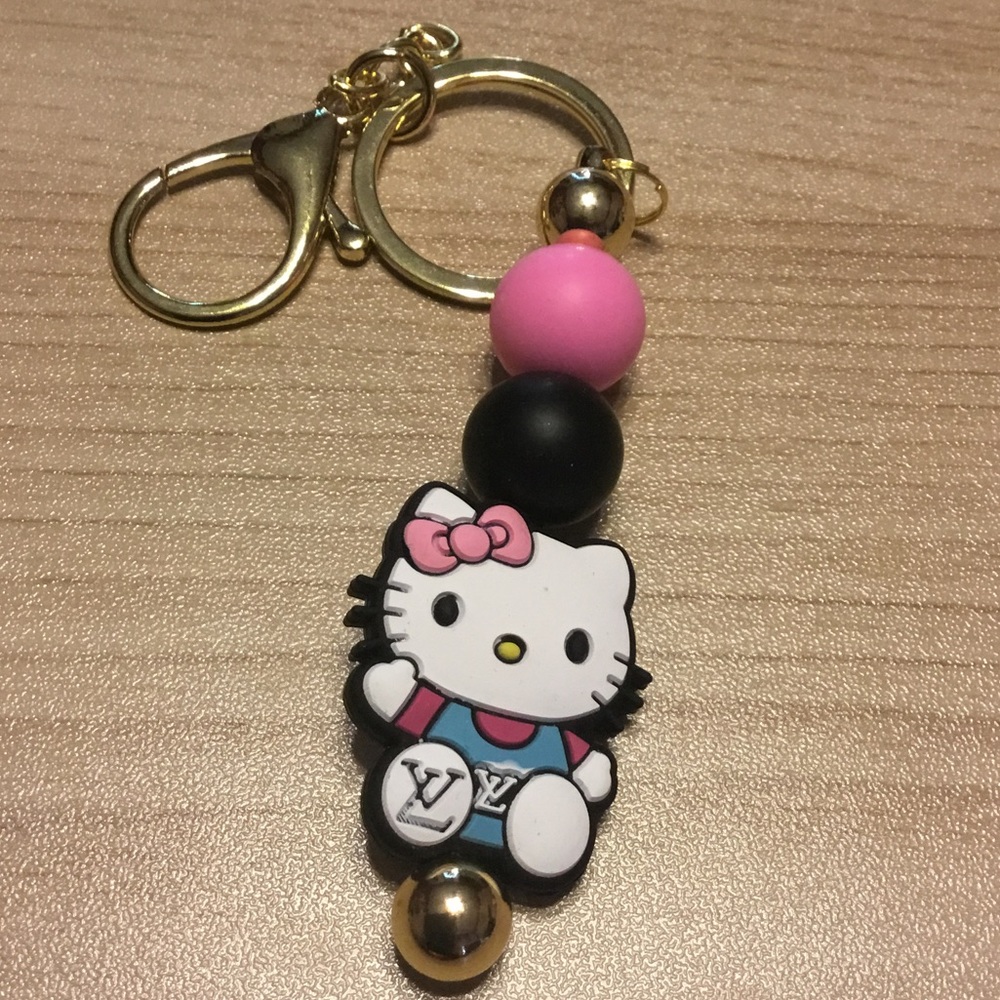 Hello Kitty Keychain with Pink and Black Beads
